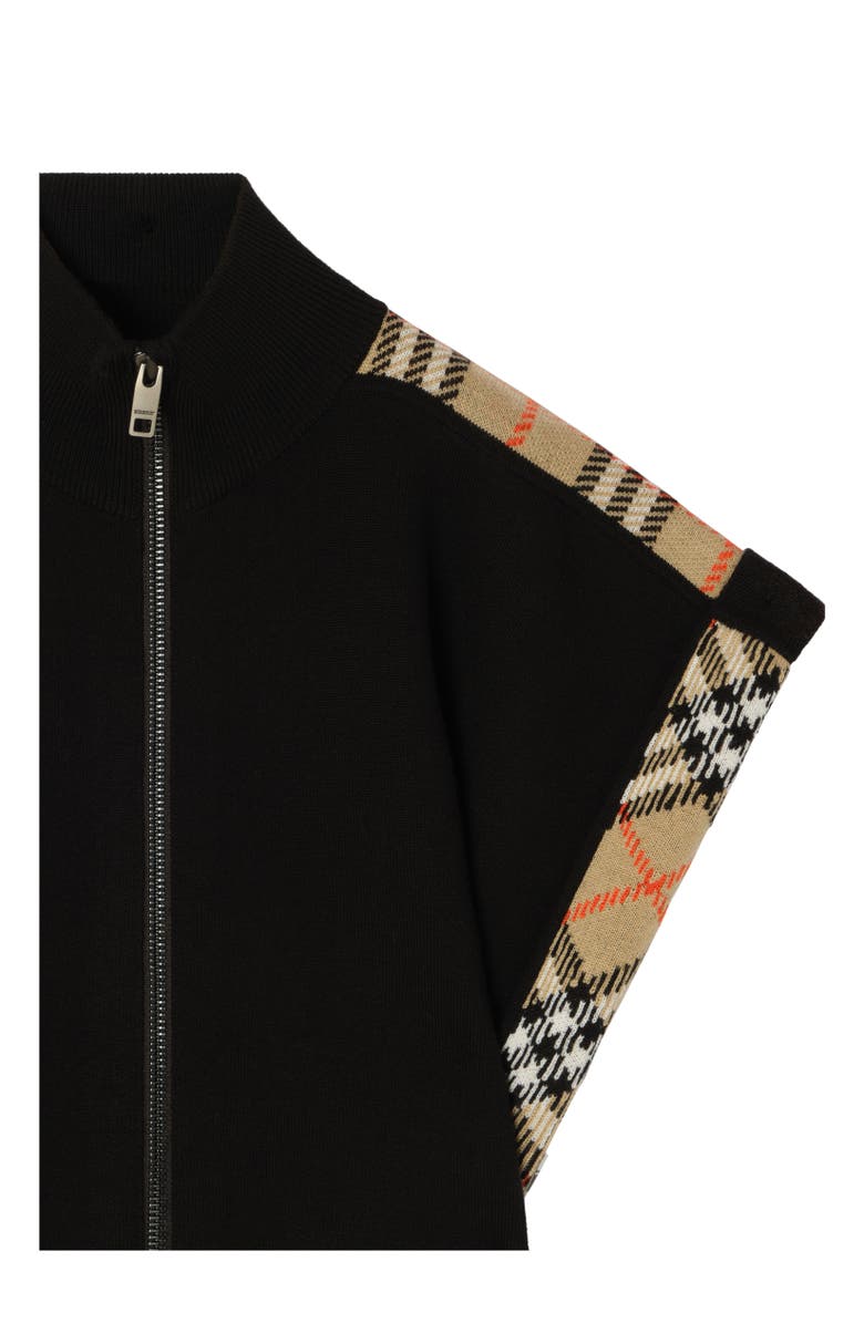 Burberry Check Trim Wool Cape, Alternate, color, Black