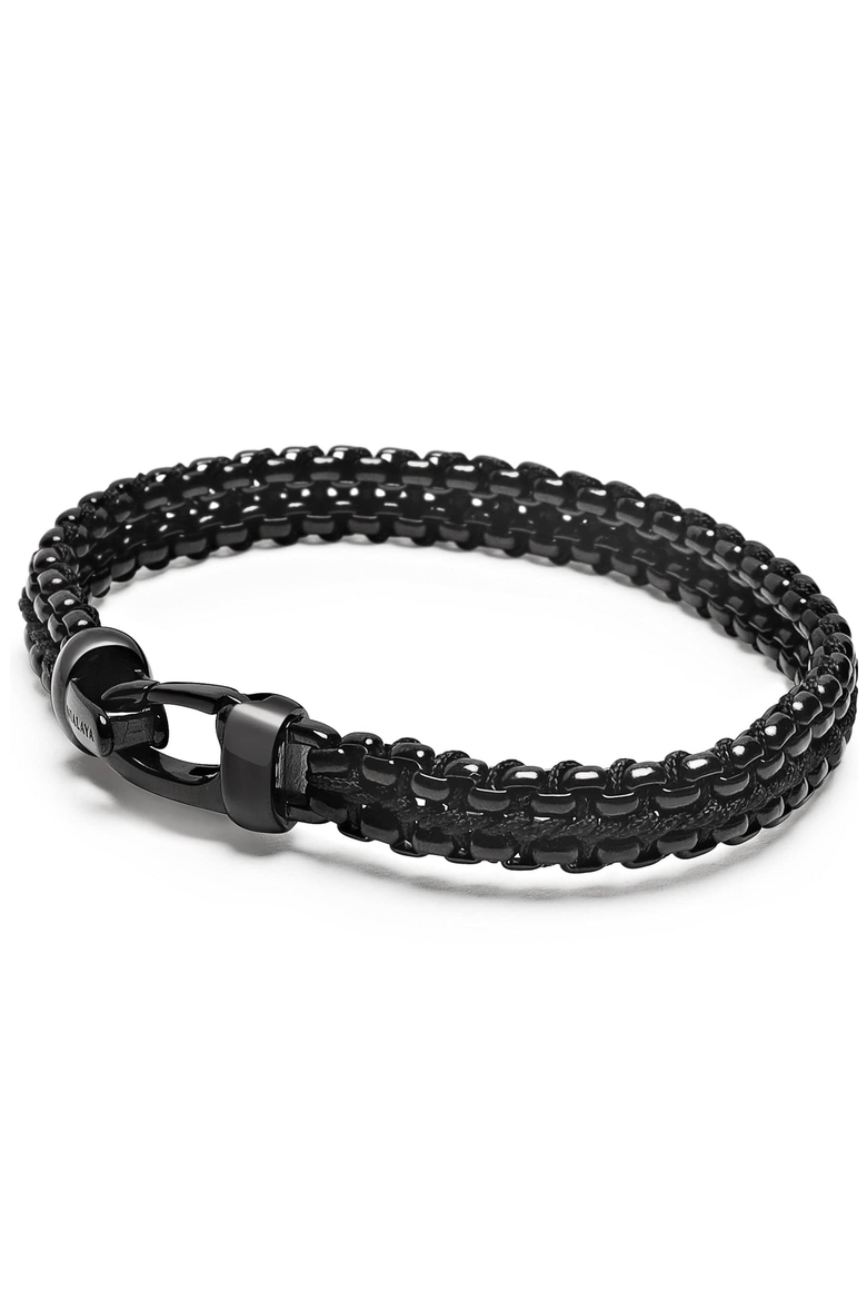 Woven Box Chain Bracelet, Main, color, Total Black