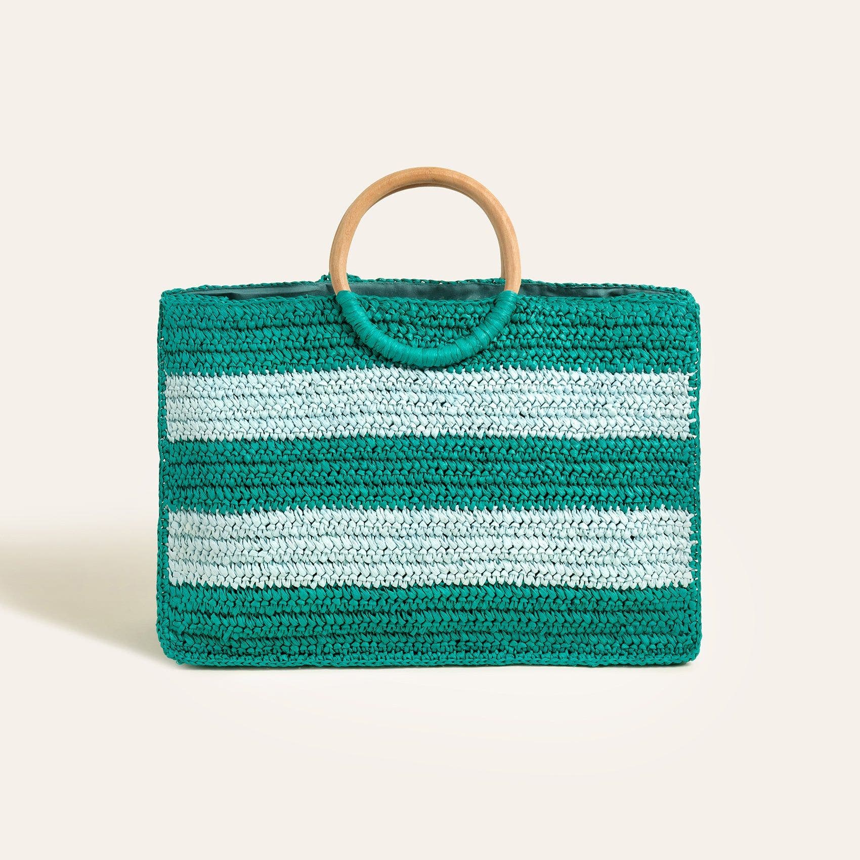 Zsa Zsa Zsu Delhi 100% Raffia Tote Bag 17X11 In, Main, color, Blue-Green