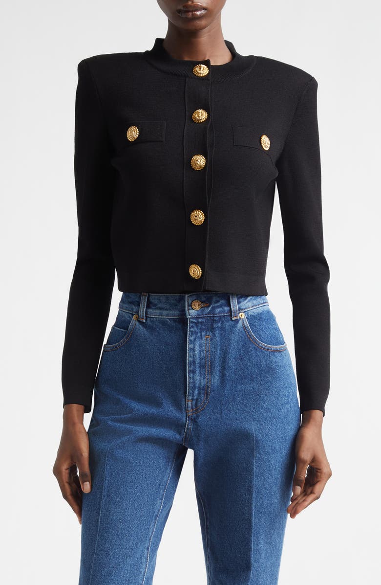 Balmain Button Detail Cardigan, Main, color, Black