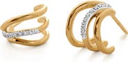 Monica Vinader Riva Pavé Diamond Triple Wave Huggie Hoop Earrings