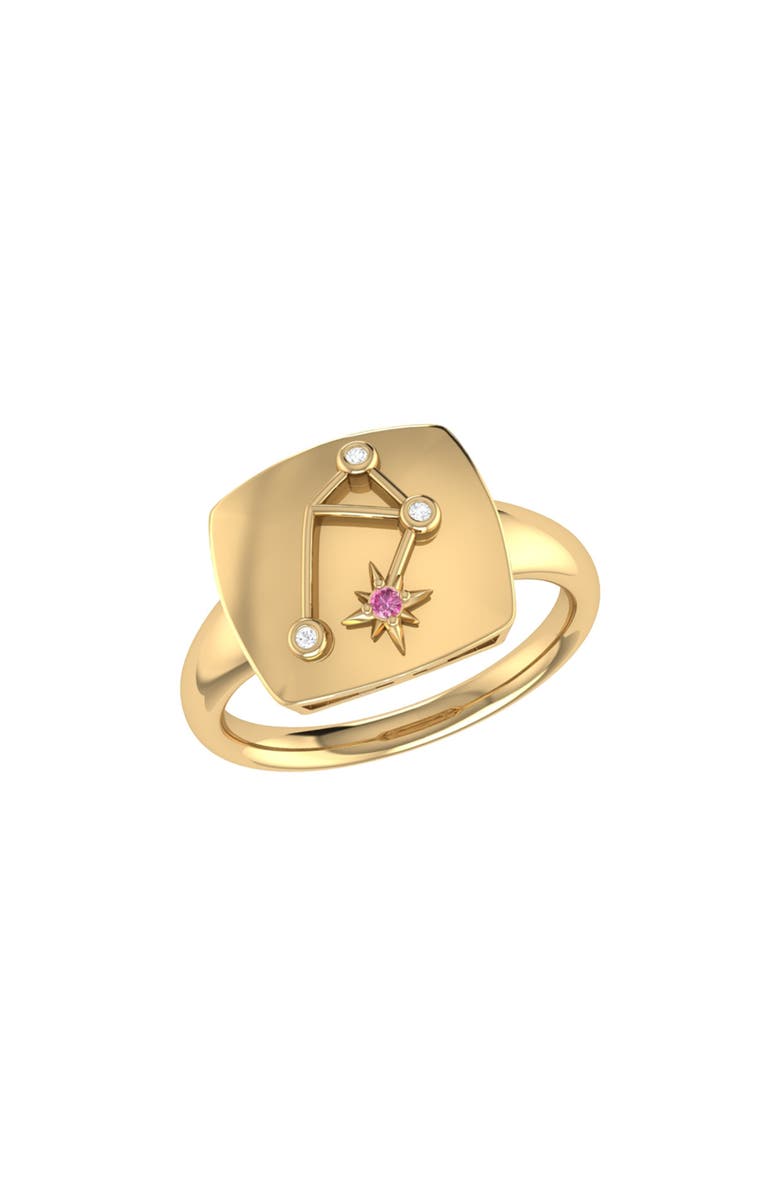 LuvMyJewelry Libra Pink Tourmaline & Diamond Signet Ring in Sterling Silver, Main, color, 14Kt Gold Vermeil On Sterling