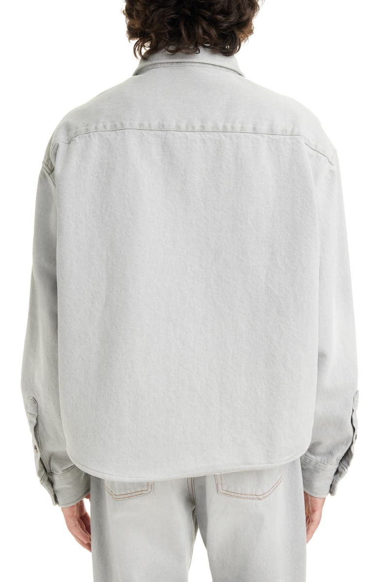 AMI PARIS Logo Embossed Denim Button-Up Shirt, Alternate, color, 