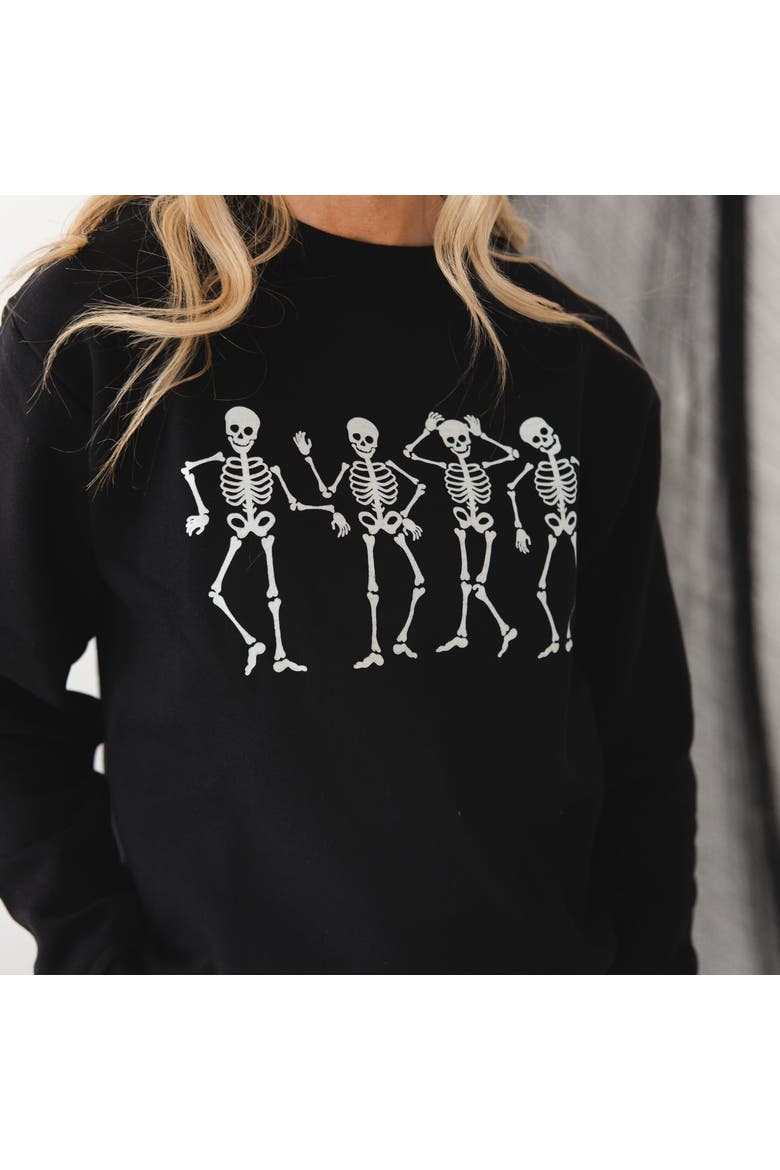 Glow In The Dark Silly Skelly Halloween Women's Sweatshirt, Alternate, color, Black