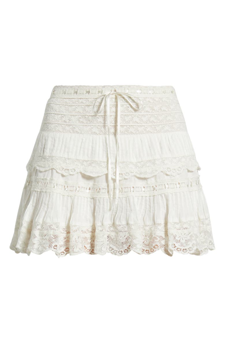 LoveShackFancy Delphie Lace Miniskirt, Alternate, color, Off White