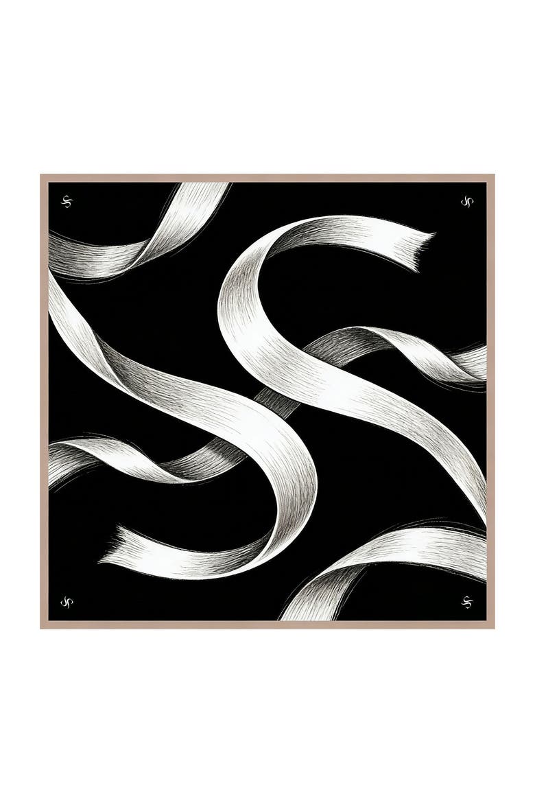 Pure Silk White Ribbon Square Scarf, Main, color, BLACK