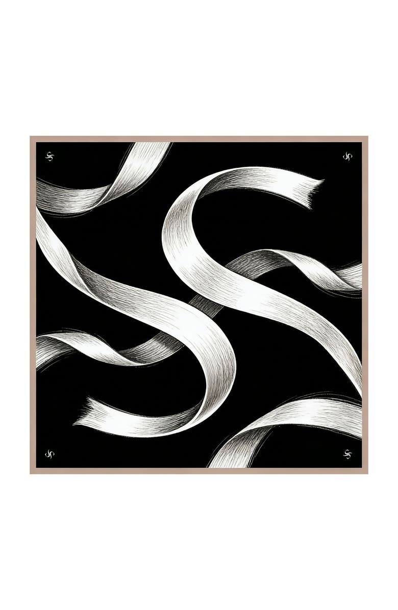 SILKSILKY Pure Silk White Ribbon Square Scarf, Main, color, Black