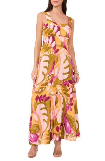 Vince Camuto Square Neck Empire Waist Maxi Dress In Brown