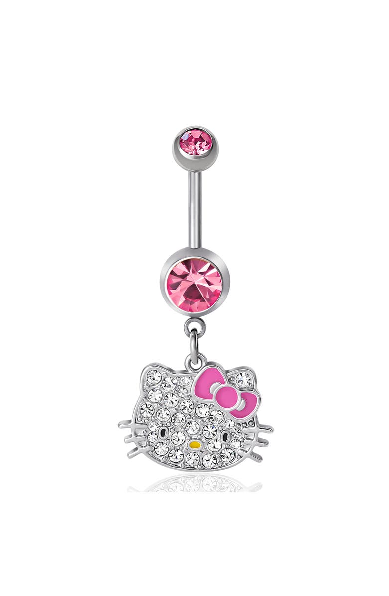 Hello Kitty 14G Stainless Steel (316L) Piercing Element Dangle Belly Button Ring, Main, color, Silver