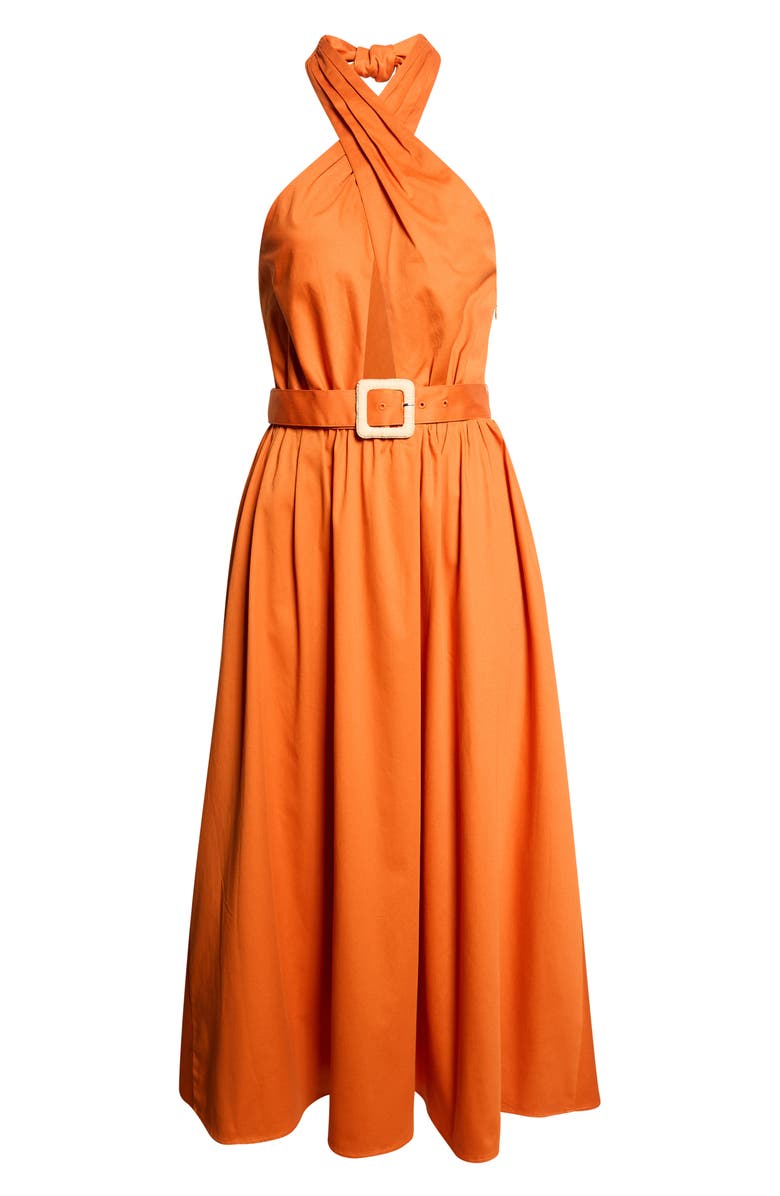 Reiss Rowe Belted Halter Maxi Dress, Main, color, Orange