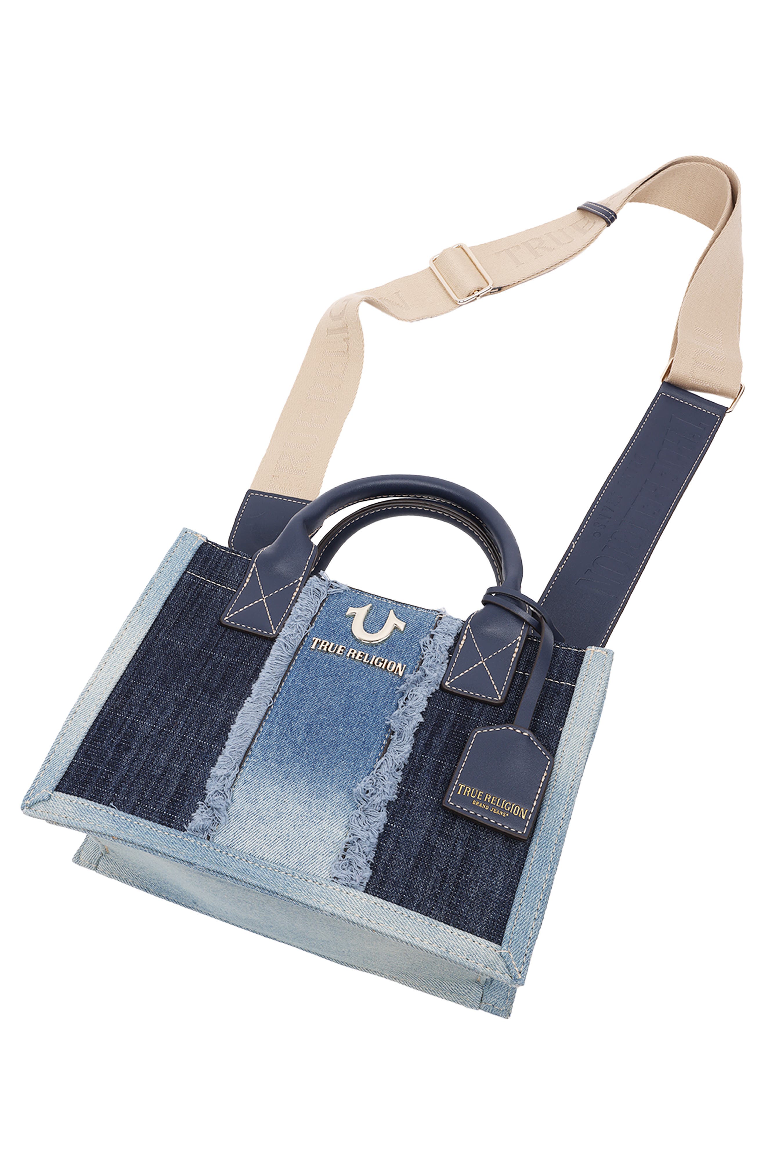 True Religion Frayed Denim Modern Tote Bag, Alternate, color, Denim/ Blue