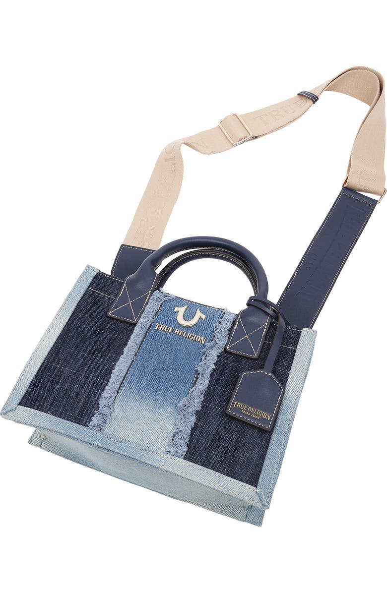 True Religion Frayed Denim Modern Tote Bag, Alternate, color, Denim/ Blue
