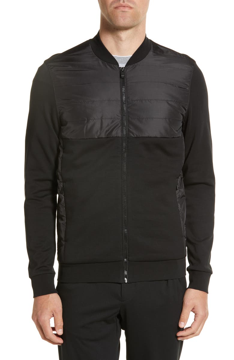 BOSS Mixed Media Ponte Bomber Jacket, Alternate, color,