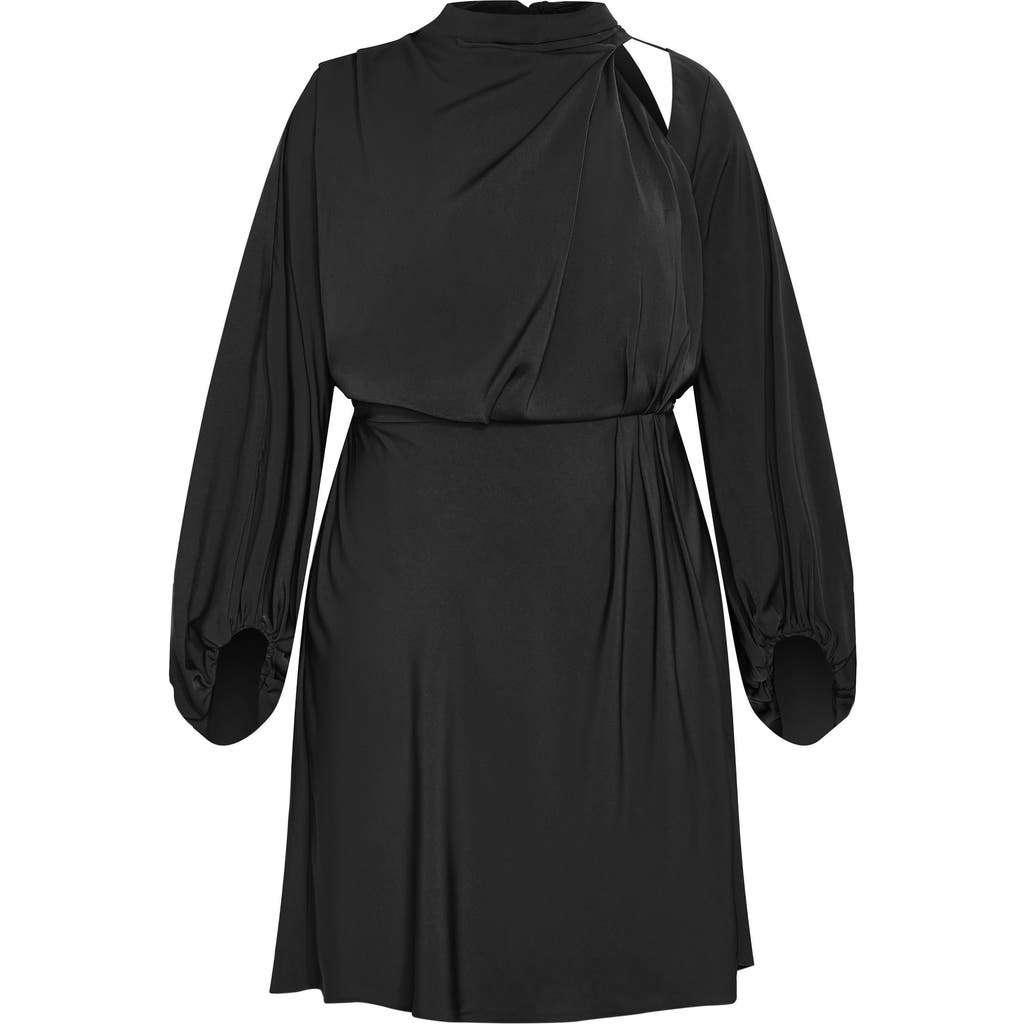City Chic Jaylee Shoulder Cutout Long Sleeve Dress In Black