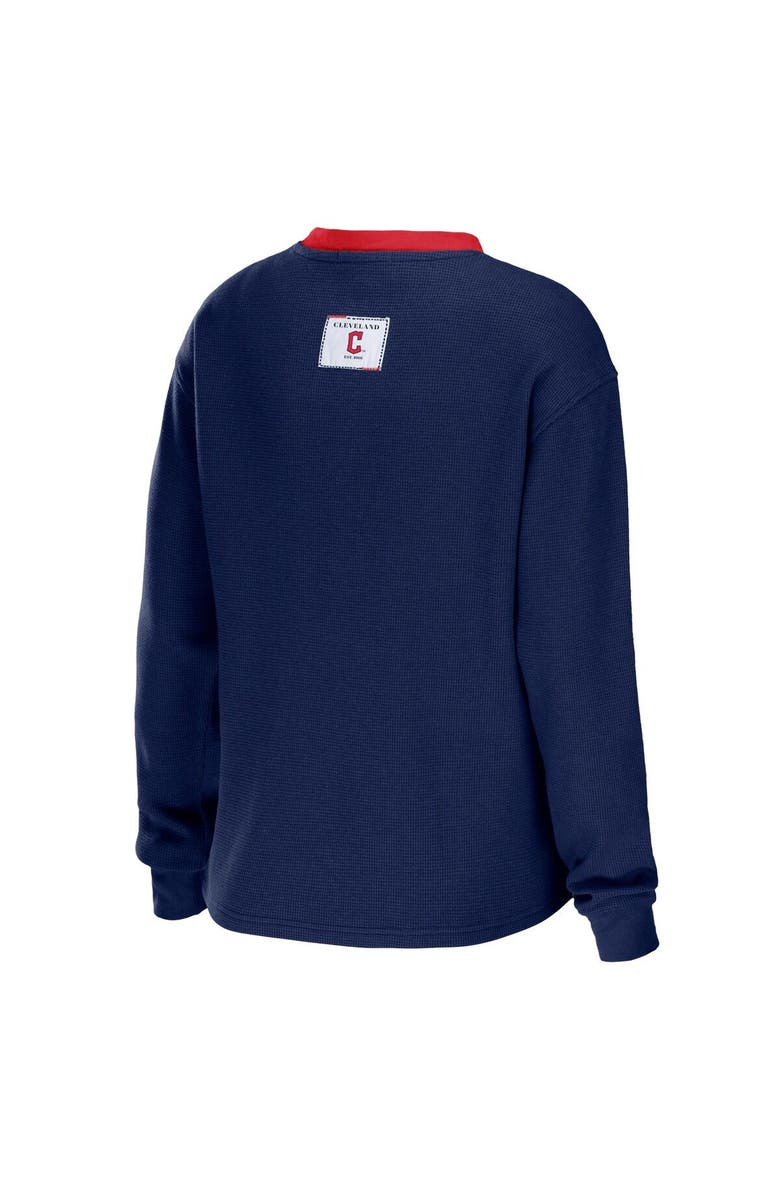 WEAR by Erin Andrews Women's WEAR by Erin Andrews Navy Cleveland Guardians Waffle Henley Long Sleeve T-Shirt, Alternate, color, 