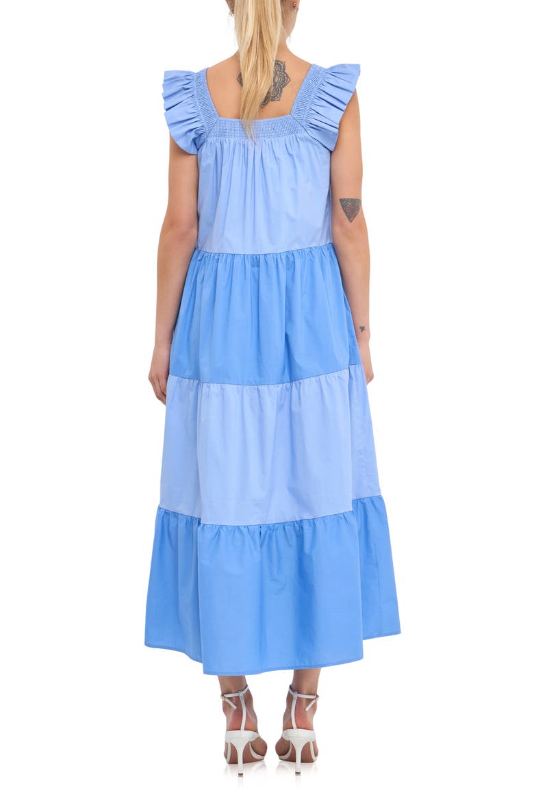 Flutter Sleeve Colorblock Cotton Midi Dress, Alternate, color, BLUE MULTI