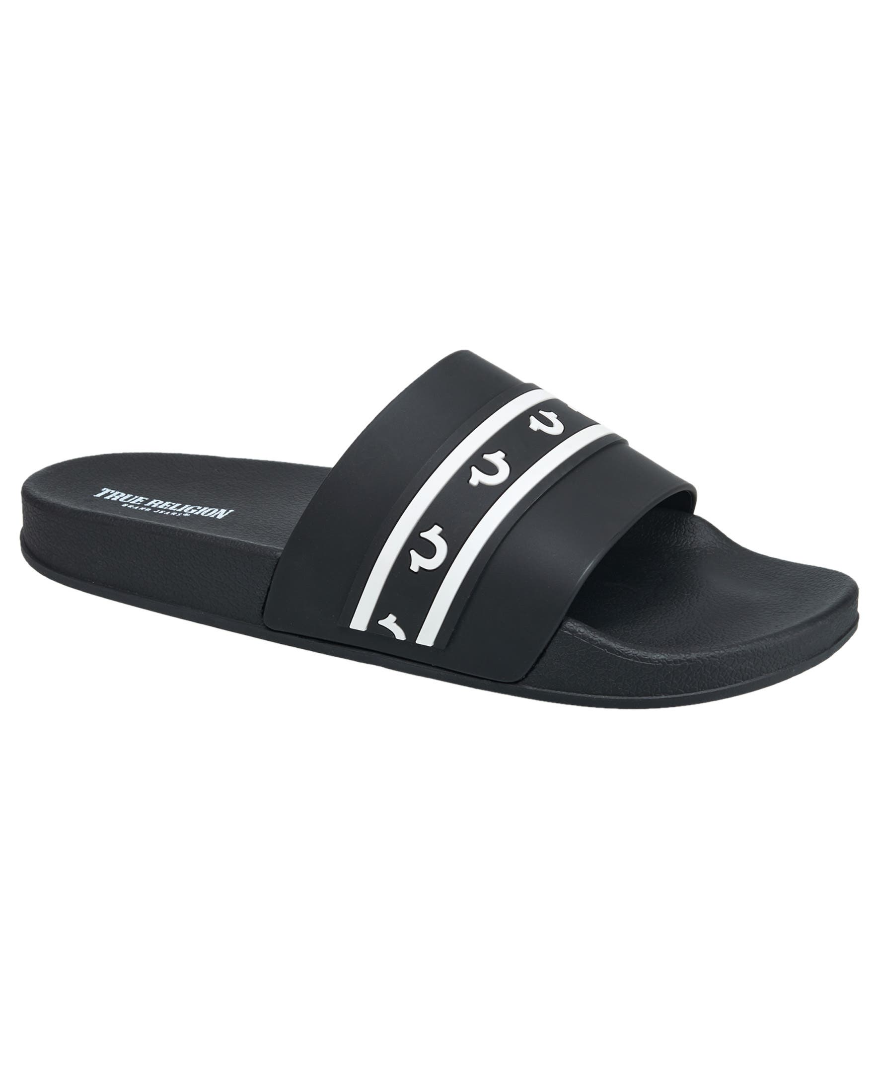 True Religion Snoop Colorblock Logo Pool Slide, Main, color, Black