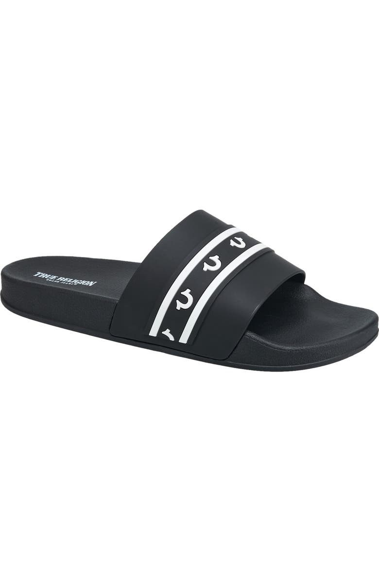 True Religion Snoop Colorblock Logo Pool Slide, Main, color, Black
