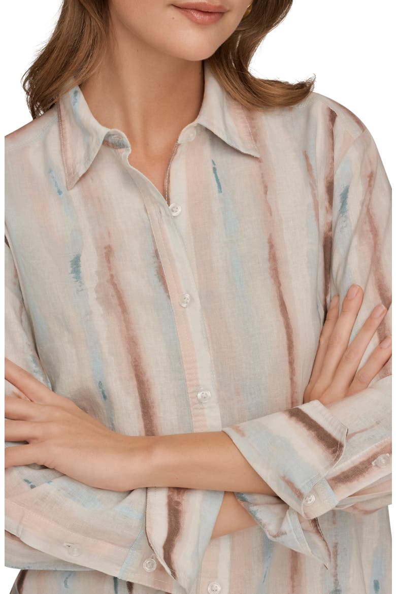 Long Sleeve Linen Blend Button-Up Shirt, Alternate, color, WATERCOLOR