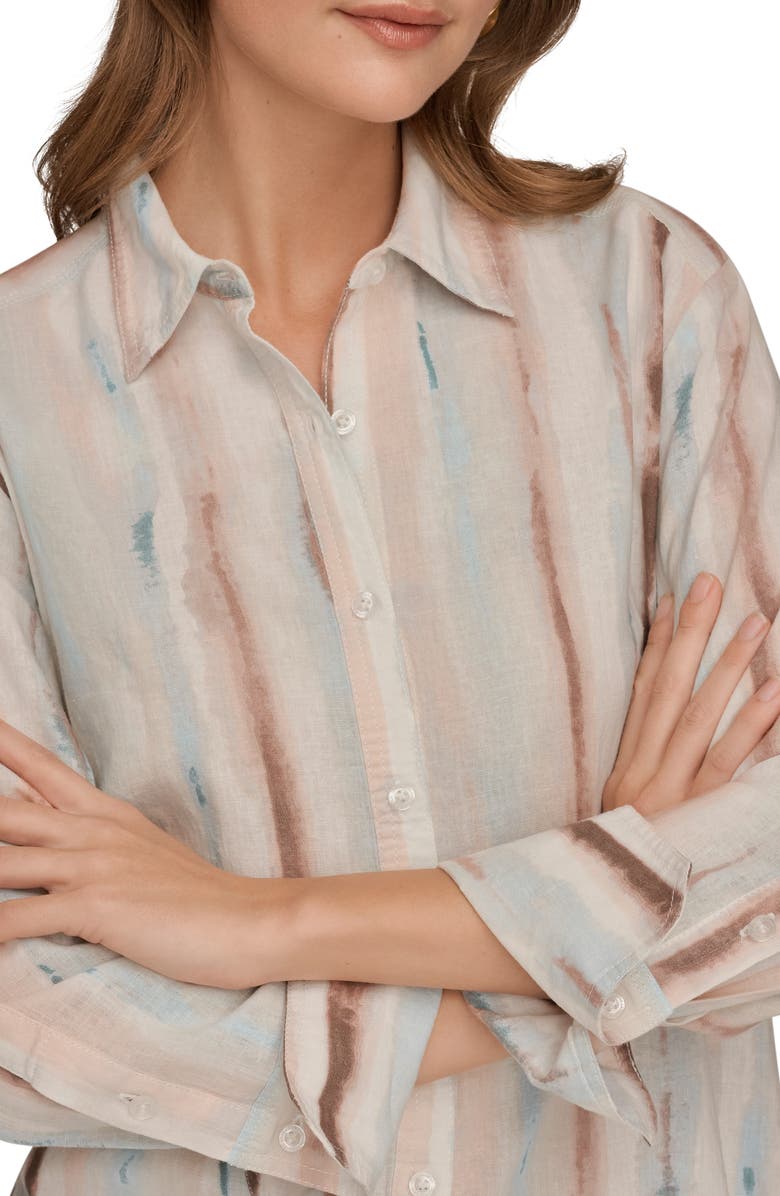 Donna Karan New York Long Sleeve Linen Blend Button-Up Shirt, Alternate, color, Watercolor