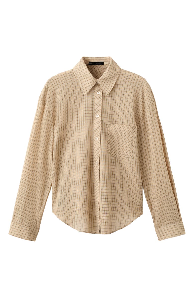 MANGO Checkered Cotton Button-Up Shirt, Main, color, Brown