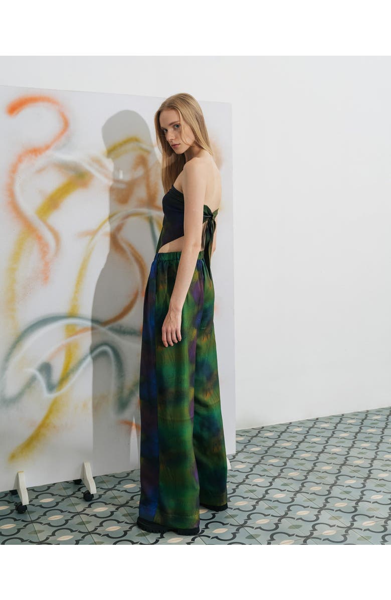 Lost Pattern NYC "Brooklyn" Silk Wide Leg Palazzo Pants, Alternate, color, Green
