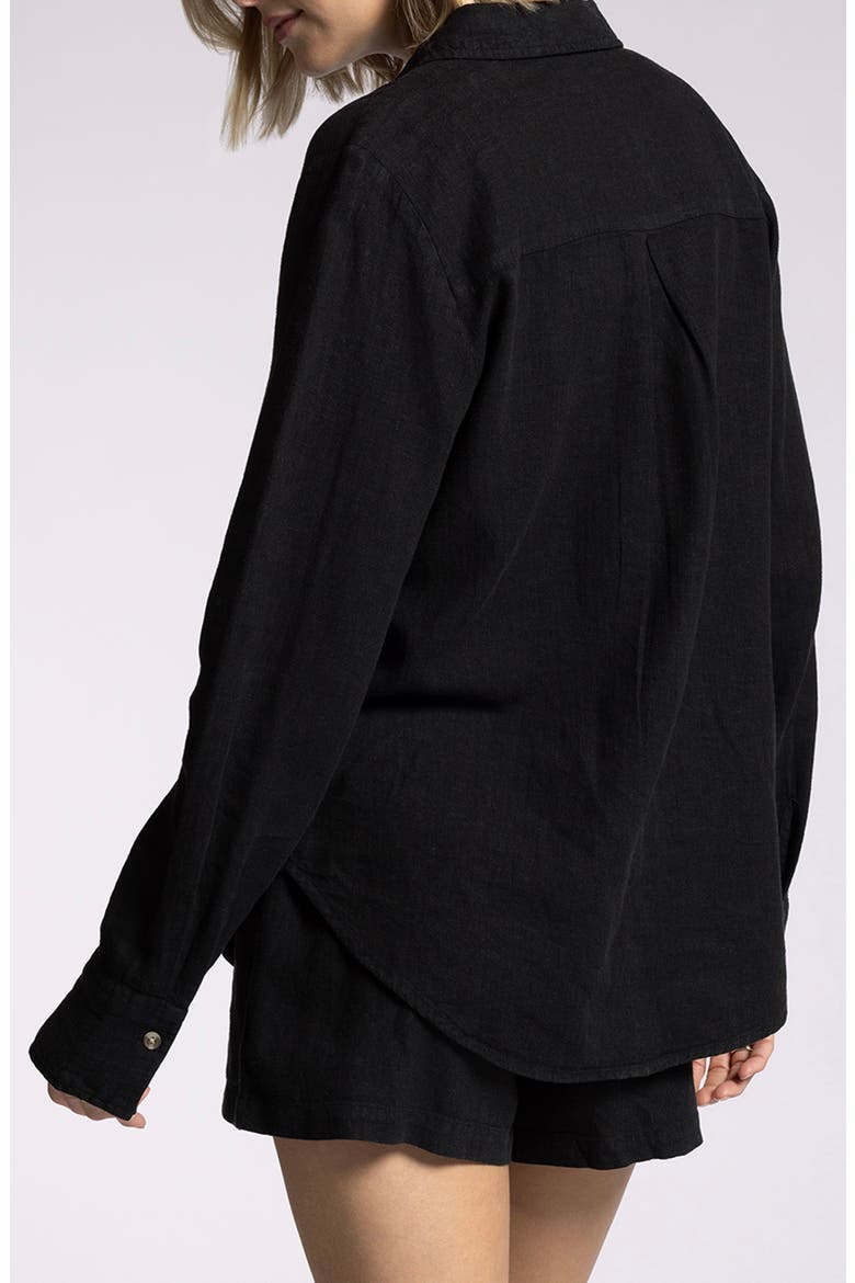 Farrah Linen Blend Button-Up Shirt, Alternate, color, BLACK SHADOW