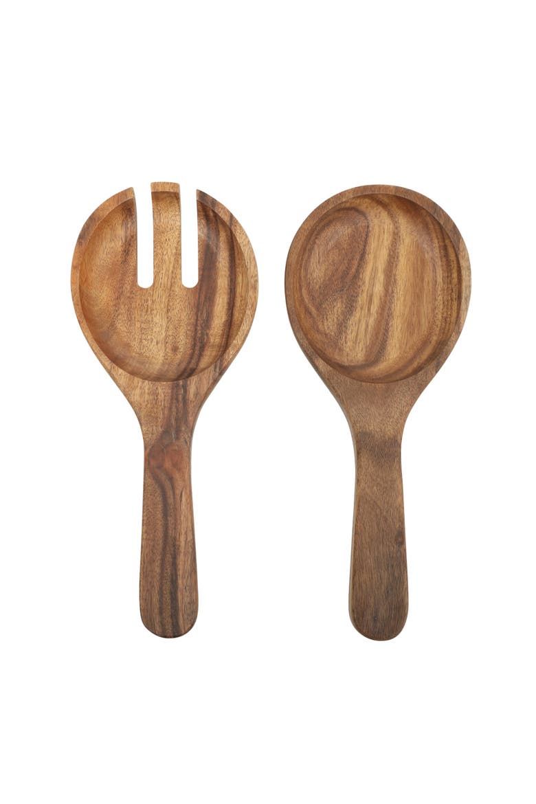 Farm Favorites Glass Salad Bowl Set with Acacia Wood Base and Utensils, Alternate, color, Clear