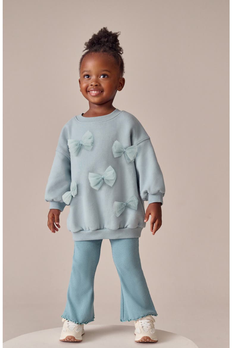 Kids' Butterfly Bow Appliqué Sweatshirt & Flare Leggings Set, Alternate, color, BLUE