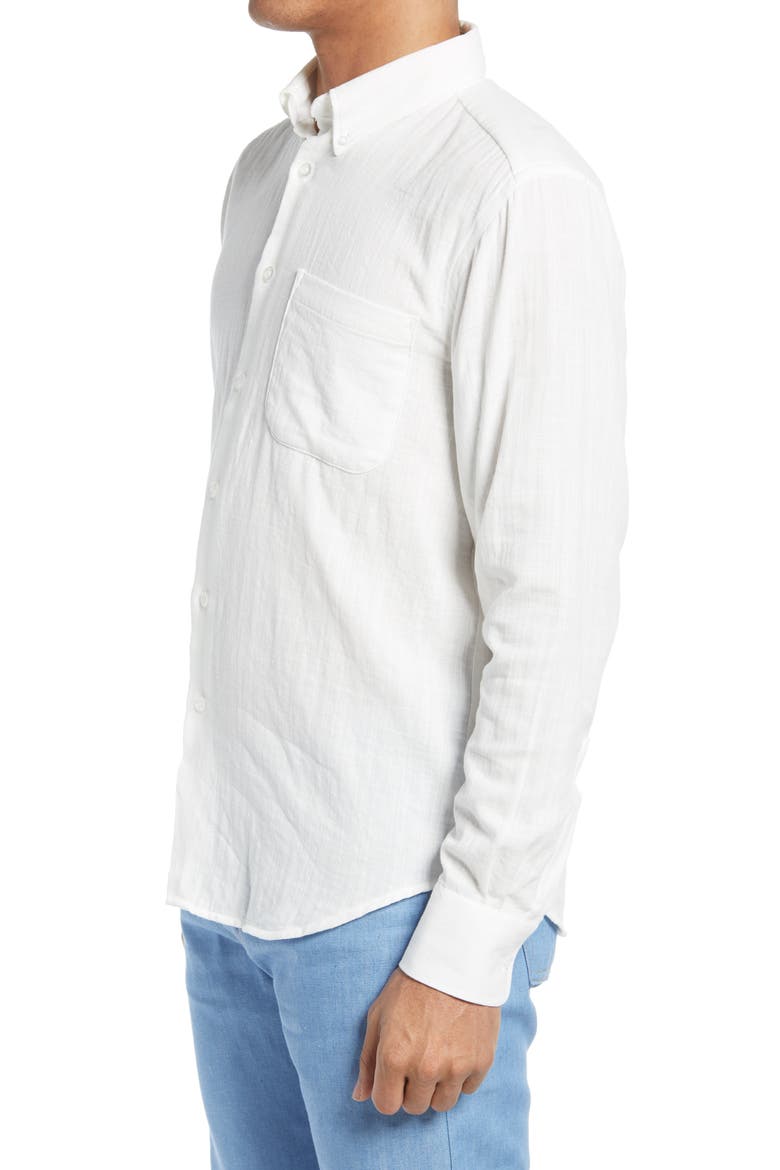 Slim Fit Double Weave Button-Down Shirt, Alternate, color, DOUBLE WEAVE GAUZE - WHITE