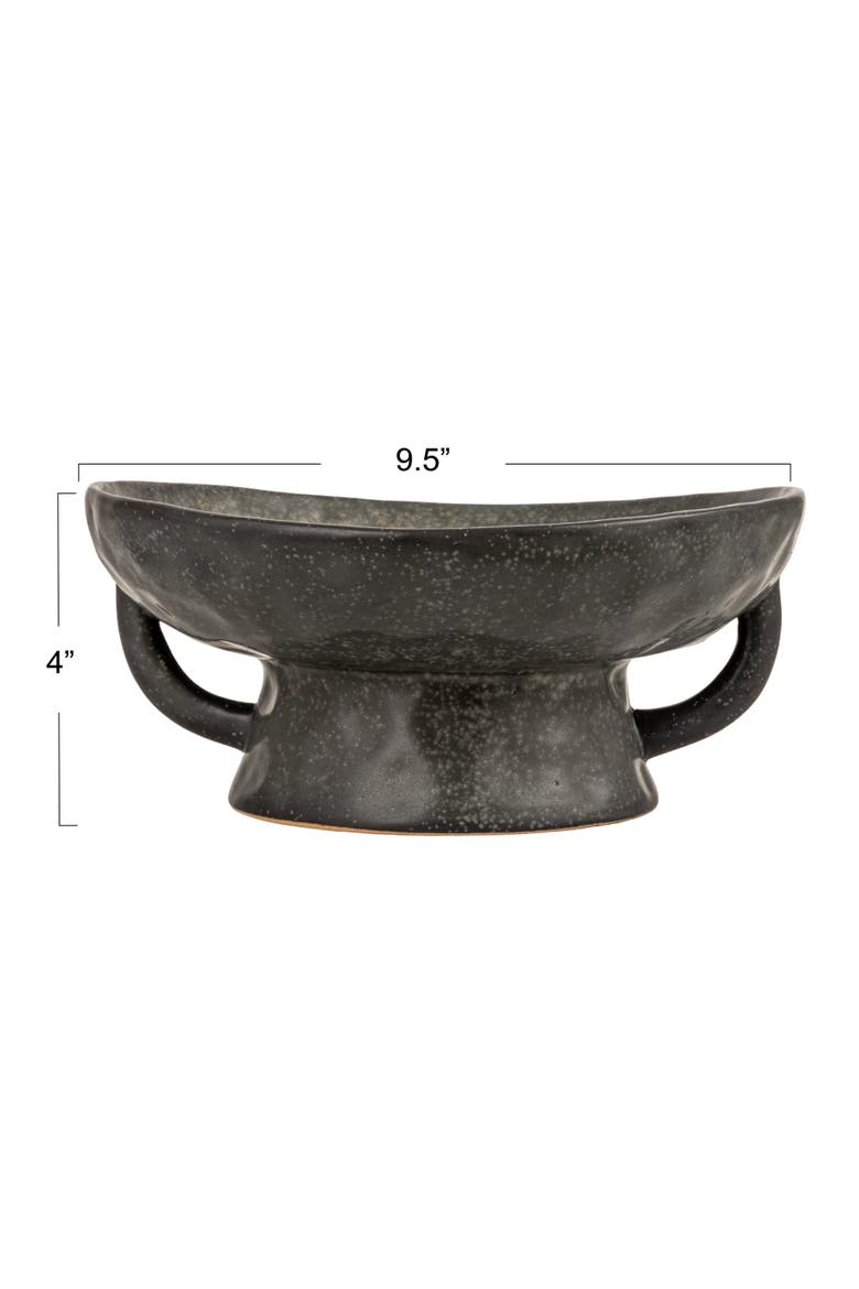 Stoneware Footed Pedestal Bowl with Handles, Reactive Glaze, Black, Alternate, color, Black