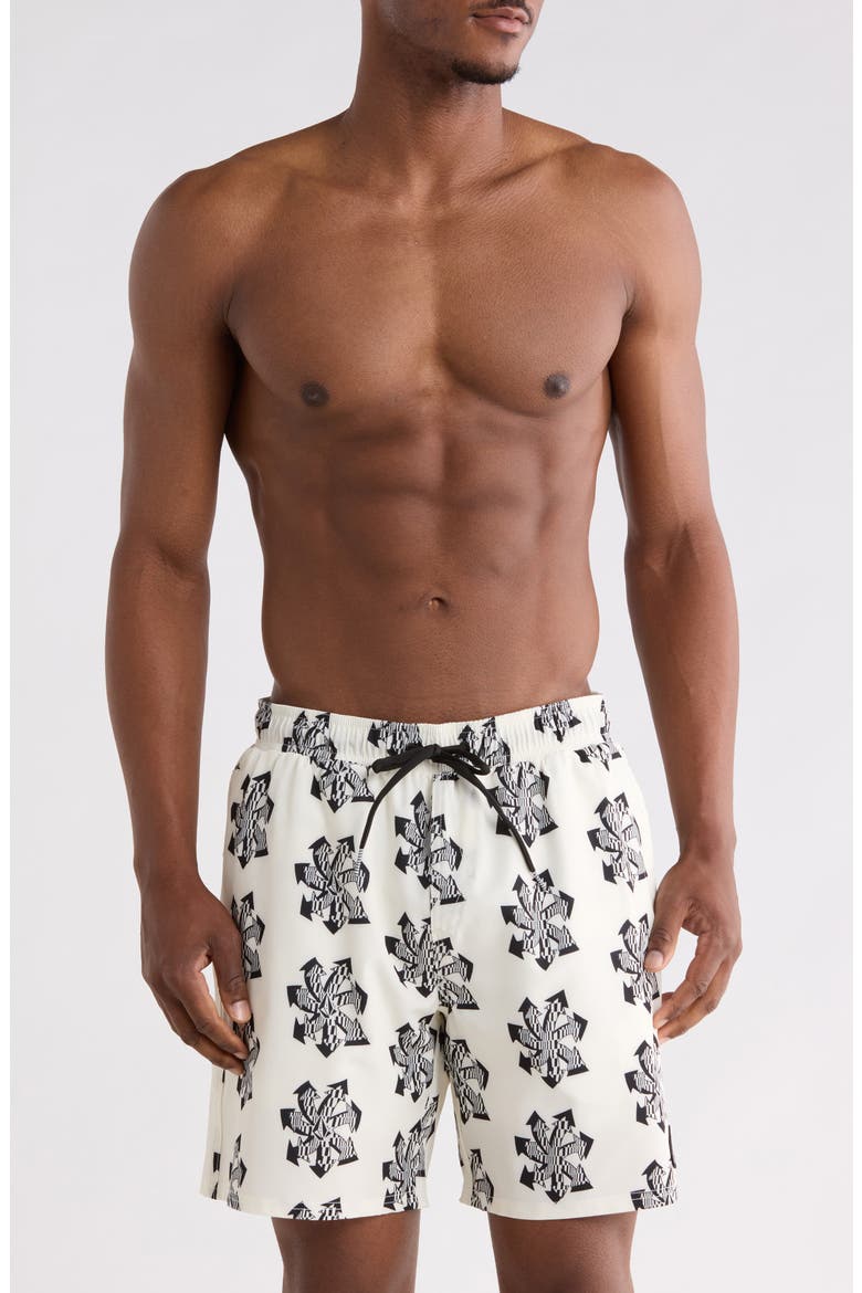 Manic Print Swim Shorts, Main, color, OFF WHITE