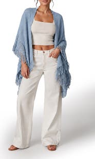 SAACHI Embroidery Fringed Ruana