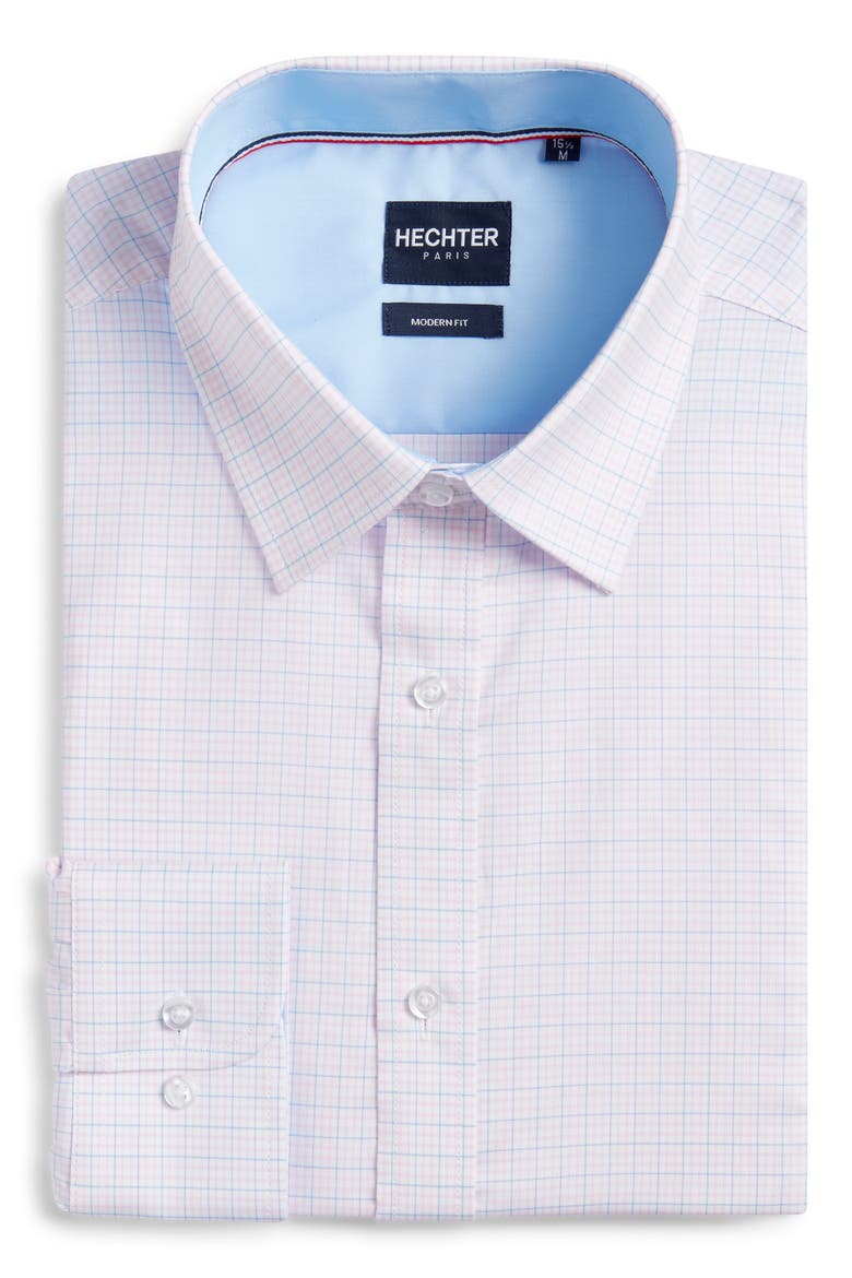 Paris Modern Fit Pink Check Cotton Dress Shirt, Alternate, color, PINK
