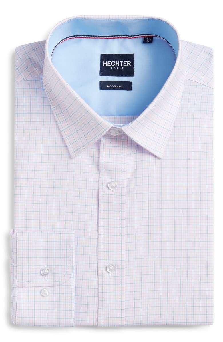 DANIEL HECHTER Paris Modern Fit Pink Check Cotton Dress Shirt, Alternate, color, 