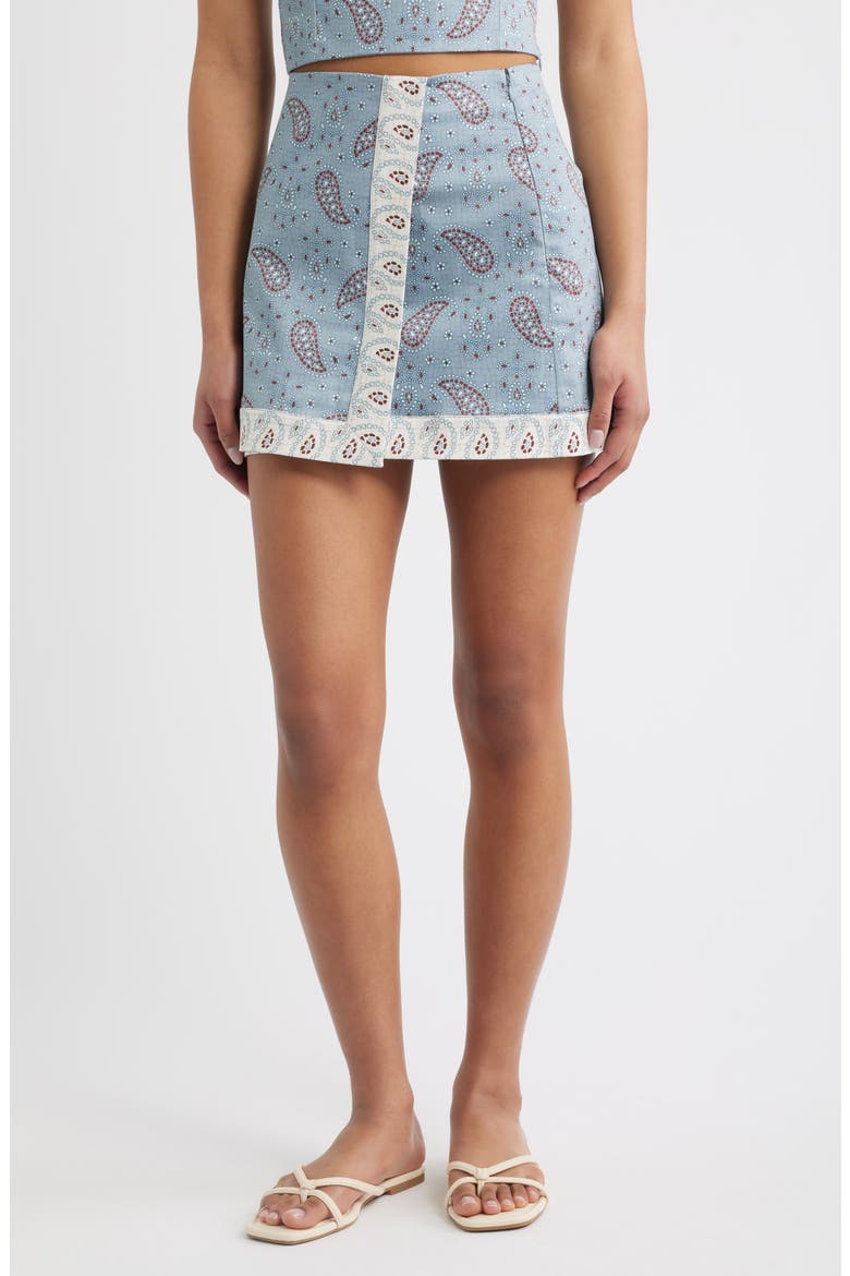 The Tyla Print Faux Wrap Miniskirt, Main, color, GEMSTONE MOSAIC DUSTY BLUE