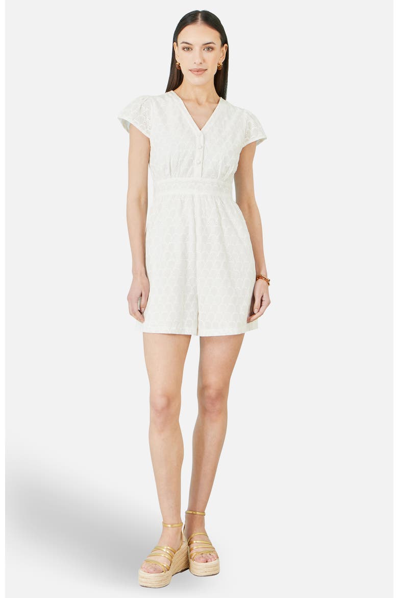 Cotton Broderie Anglaise Playsuit, Main, color, White