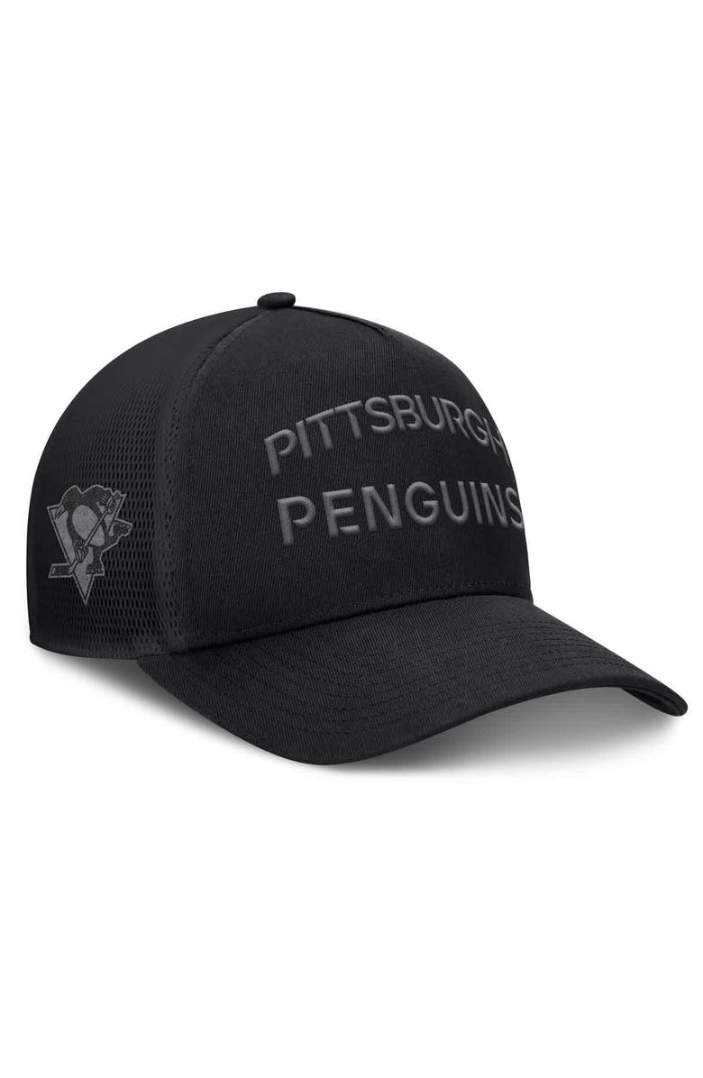 FANATICS Men's Fanatics Black Pittsburgh Penguins Authentic Pro Road Stack Text A-Frame Adjustable Hat, Alternate, color, Black