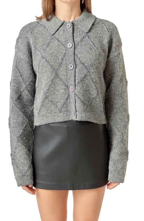 Argyle Metallic Collared Cardigan