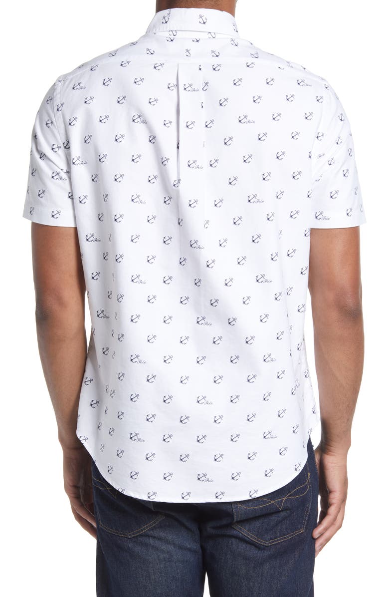 Polo Ralph Lauren Anchors Classic Fit Short Sleeve Cotton Button-Down Shirt, Alternate, color, 