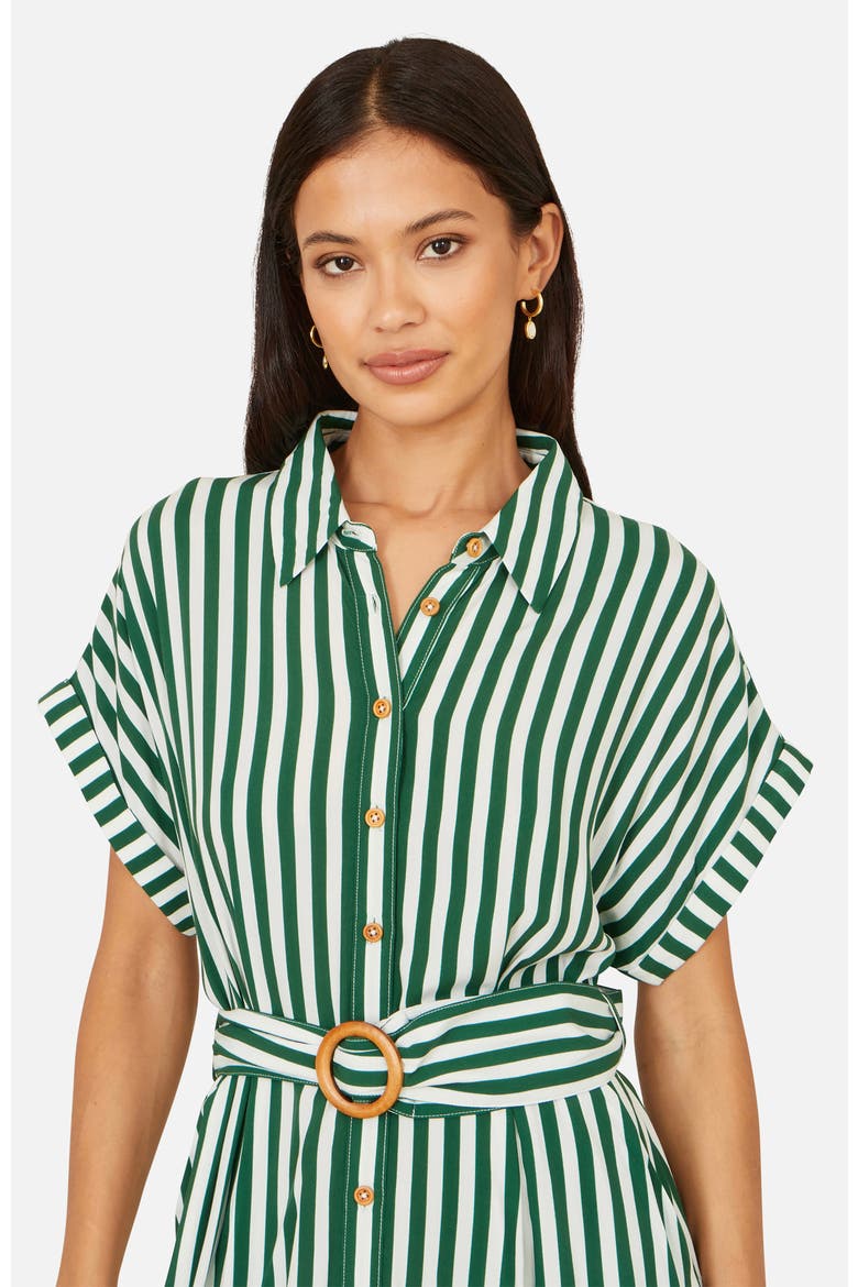Stripe Print Belted Midi Shirt Dress, Alternate, color, Green