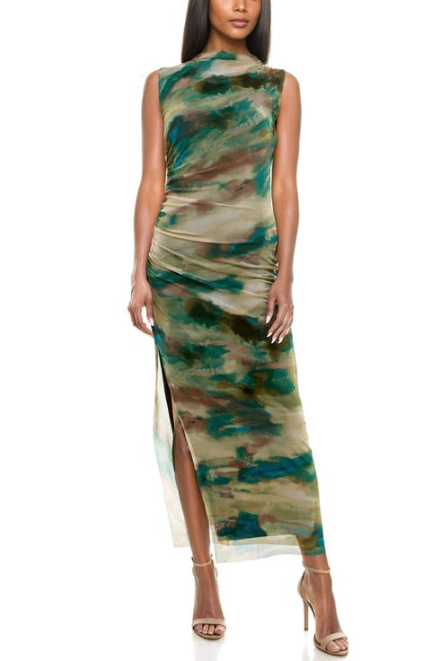 Ruched Sleeveless Mesh Dress