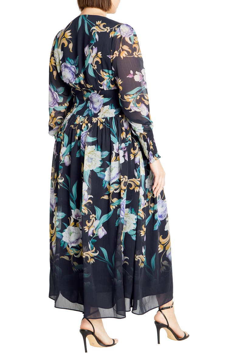 Nadia Floral Print Long Sleeve Maxi Dress, Alternate, color, NAVY FLORAL PRINT