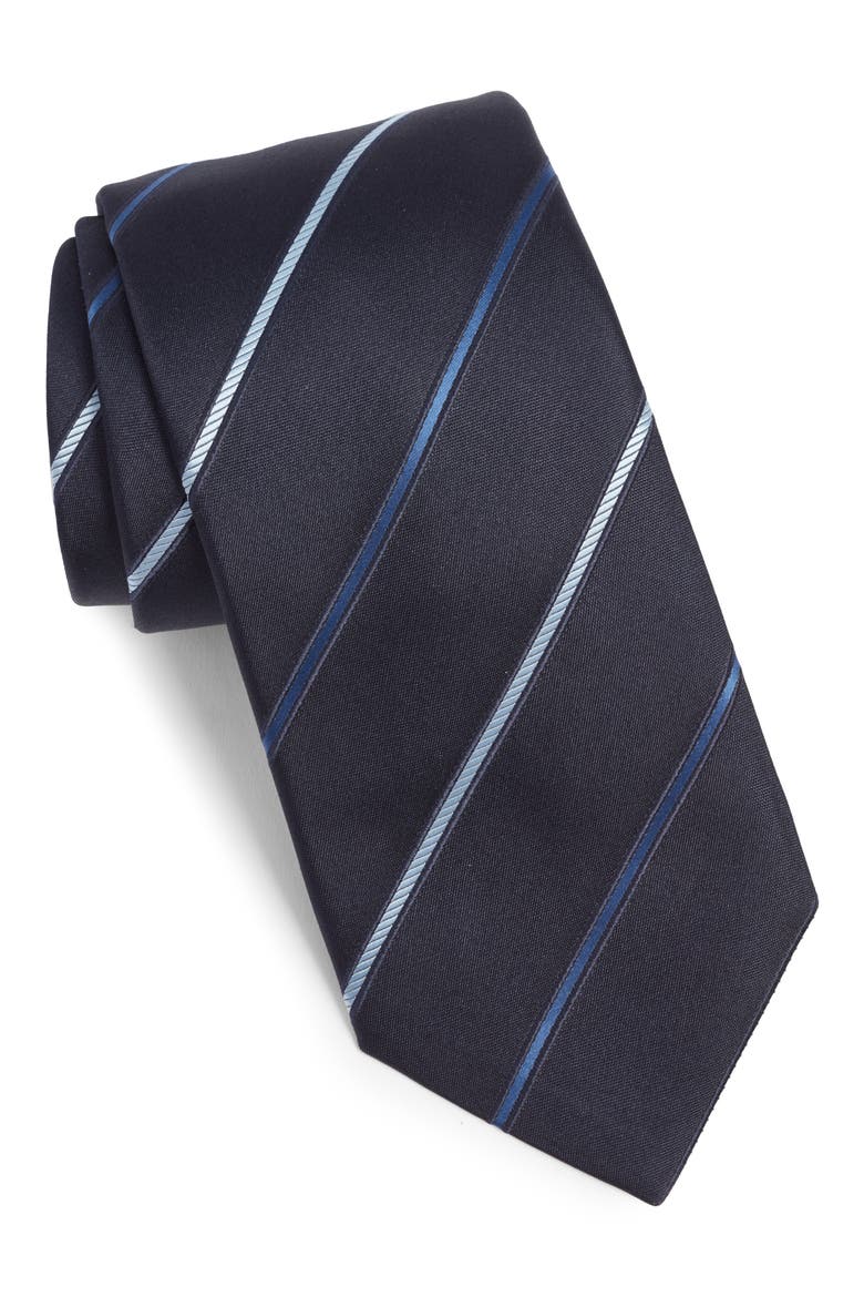 Stripe Silk Tie, Main, color, NAVY