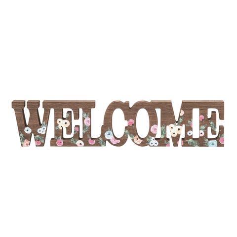 13.5 Inch Brown Spring Cottage Core Welcome Sign Decorative Wood Letters for Spring Home Decor