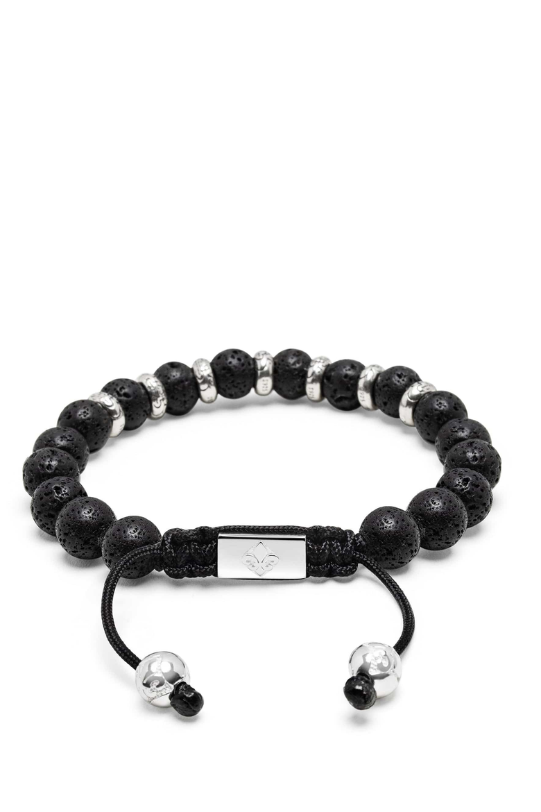 Sterling Silver Lava Stone Beaded Bracelet, Main, color, Black / Silver