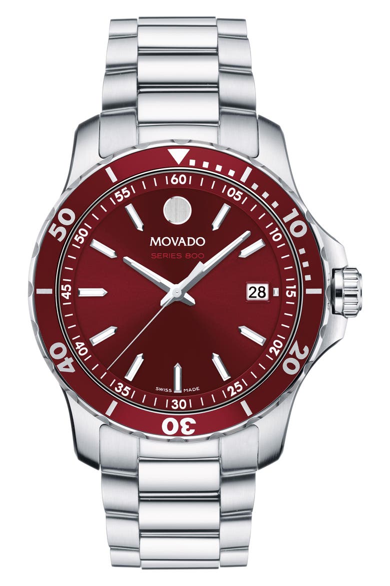 Series 800 Bracelet Watch, 40mm, Main, color, RED/ SILVER