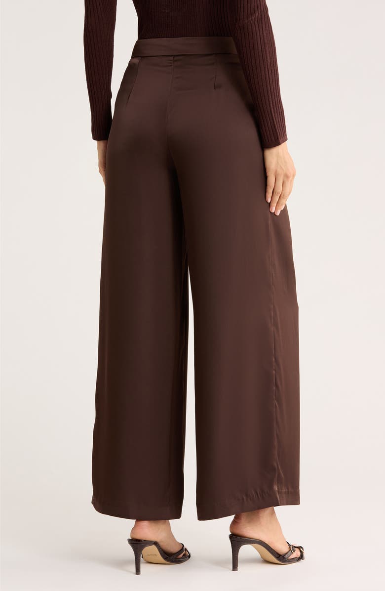 JASON WU Pleated Wide Leg Satin Pants, Alternate, color, Chocolate
