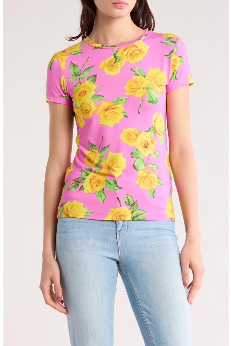 Ressi Rose Print Crewneck T-Shirt, Main, color, SHOCKING PINK/ YELLOW ROSES