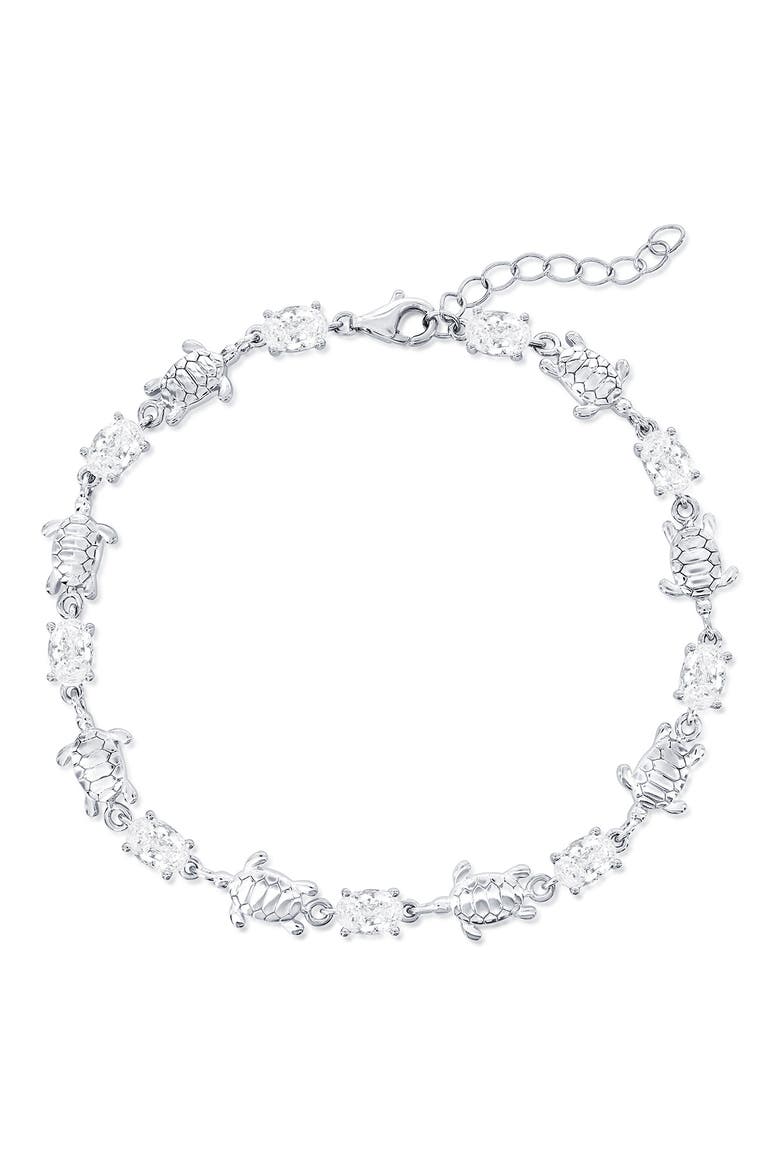 Sterling Silver Oval Cubic Zirconia & Turtle Line Bracelet, Main, color, SILVER
